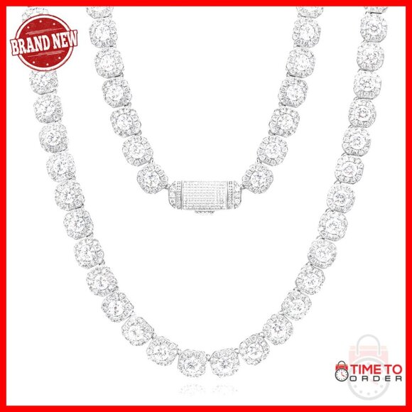 Jewelry - 12mm Tennis Chain Necklace White Gold Plated Cuban Link Choker 16 Inch
